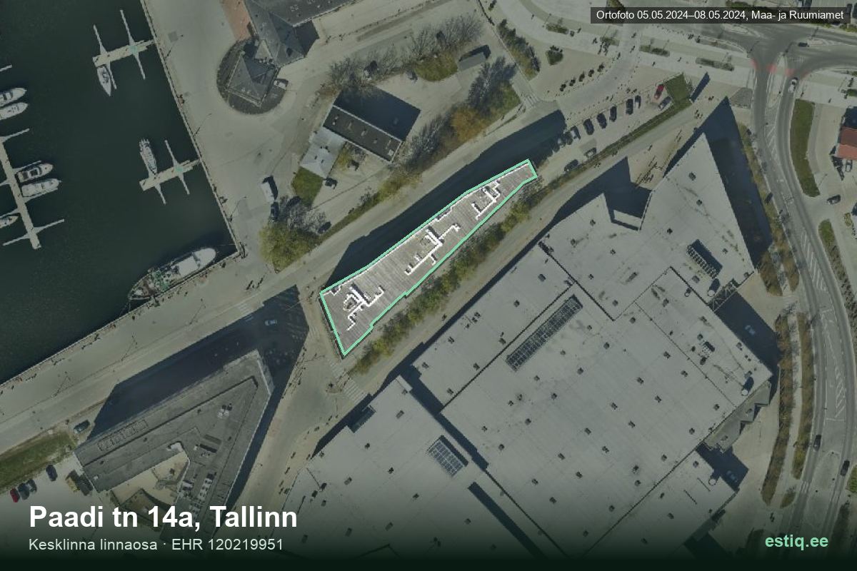 Paadi tänav 14a, Tallinn – аэрофото дома, контур по данным регистра строений (EHR)