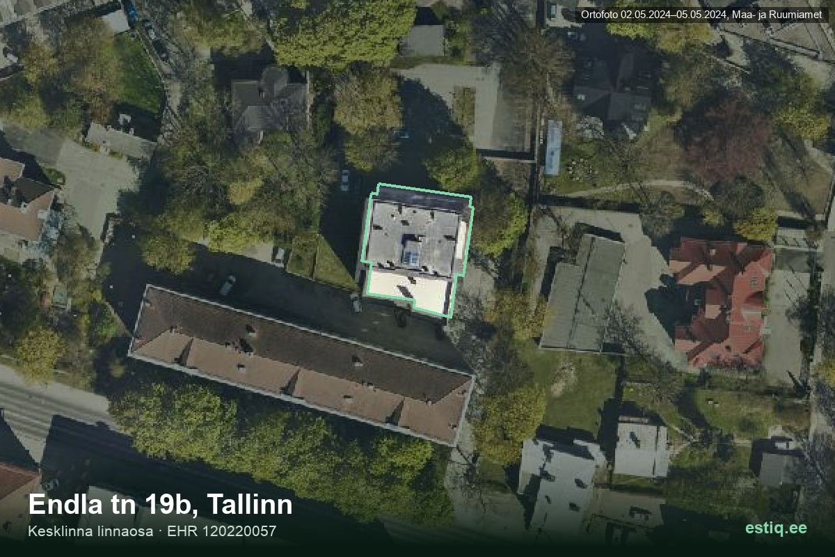 Endla tänav 19b, Tallinn – hoone aerofoto, kontuur ehitisregistri (EHR) andmetest
