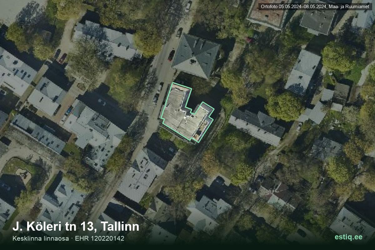 J. Köleri tänav 13, Tallinn – аэрофото дома, контур по данным регистра строений (EHR)