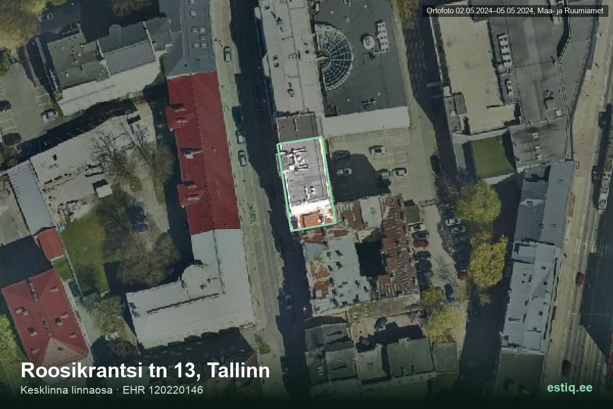 Roosikrantsi tänav 13, Tallinn – аэрофото дома, контур по данным регистра строений (EHR)