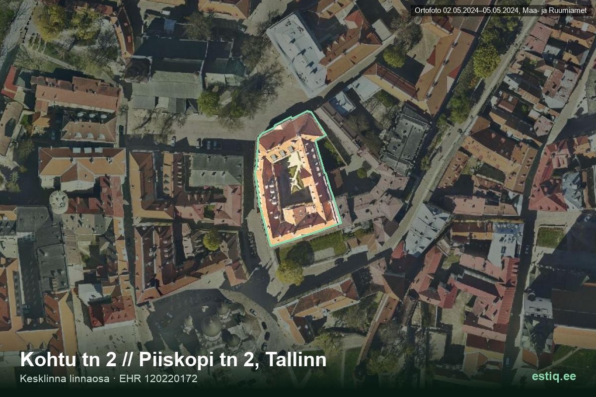 Kohtu tänav 2, Tallinn – ilmakuva rakennuksesta, ääriviiva rakennusrekisteristä (EHR)