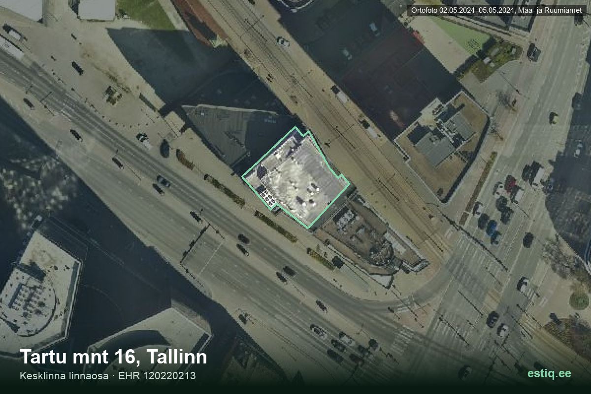 Tartu mnt 16, Tallinn – hoone aerofoto, kontuur ehitisregistri (EHR) andmetest