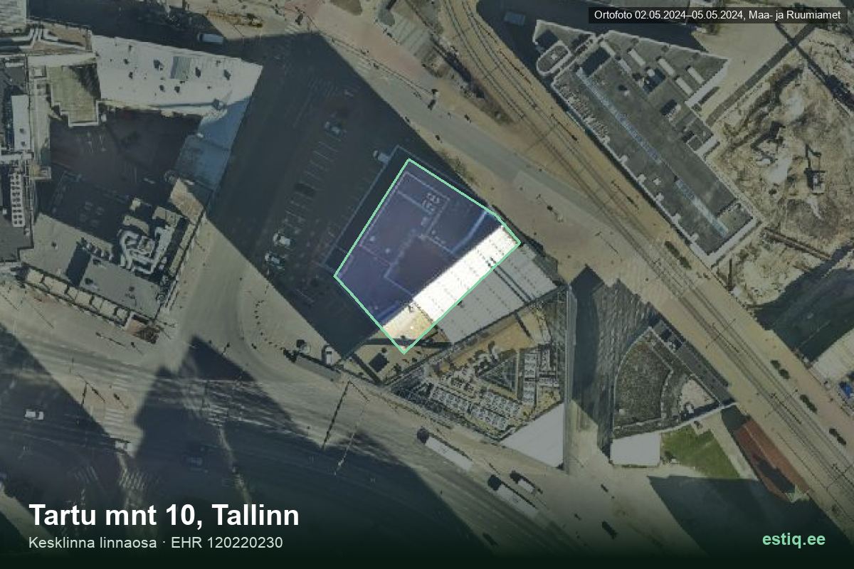 Tartu mnt 10, Tallinn – aerial photo of the building, outline from the Building Register (EHR)