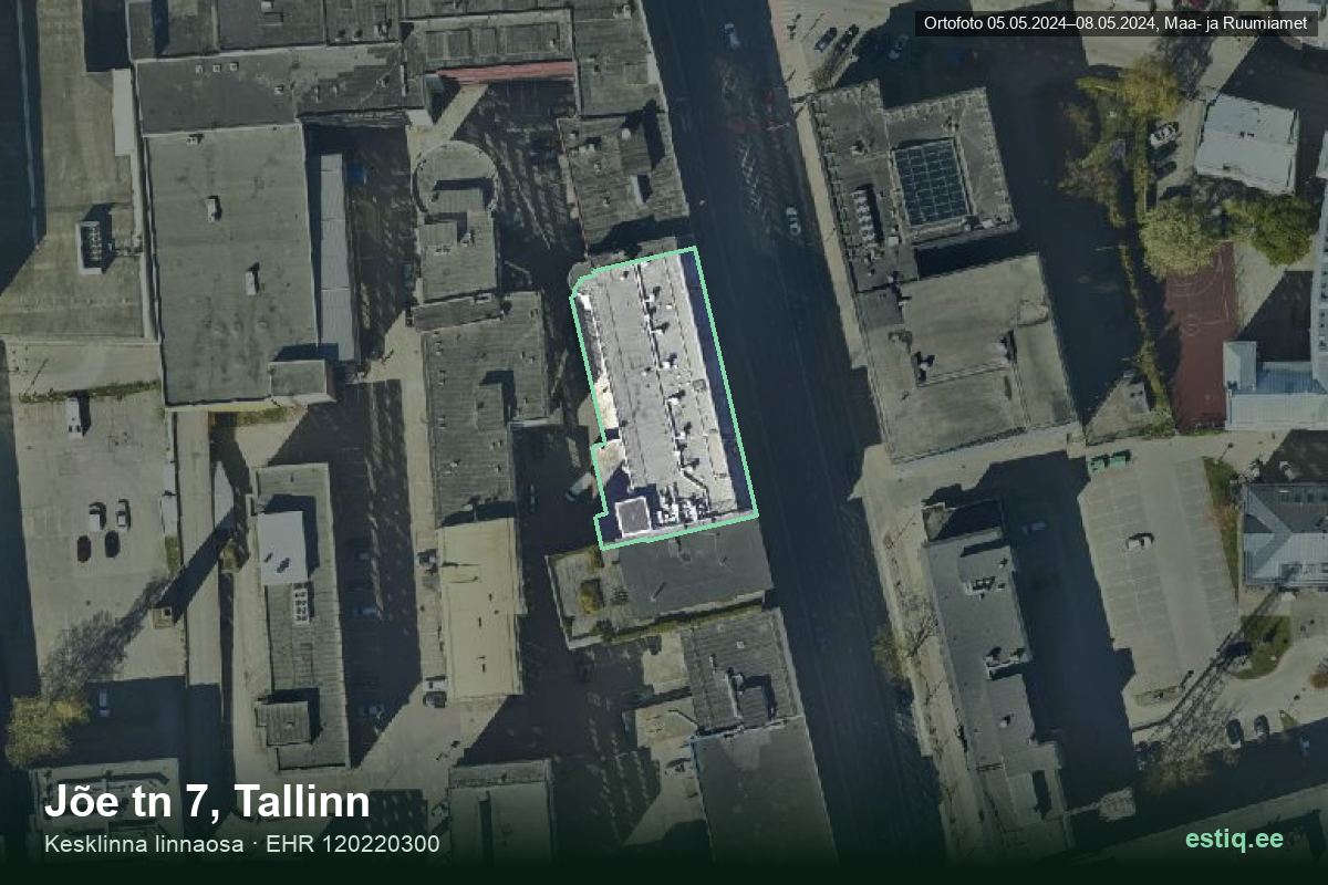 Jõe tänav 7, Tallinn – hoone aerofoto, kontuur ehitisregistri (EHR) andmetest