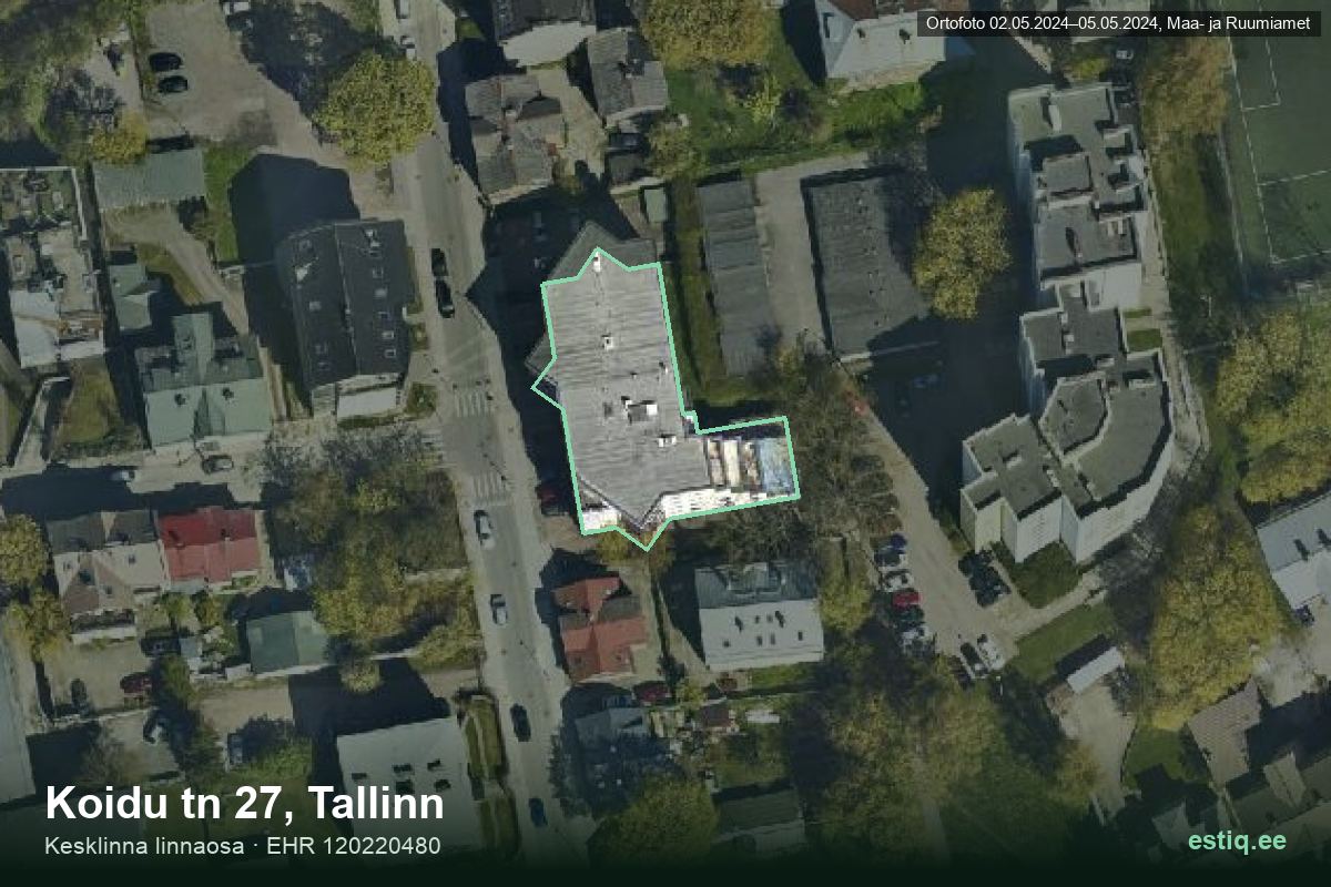 Koidu tänav 27, Tallinn – hoone aerofoto, kontuur ehitisregistri (EHR) andmetest