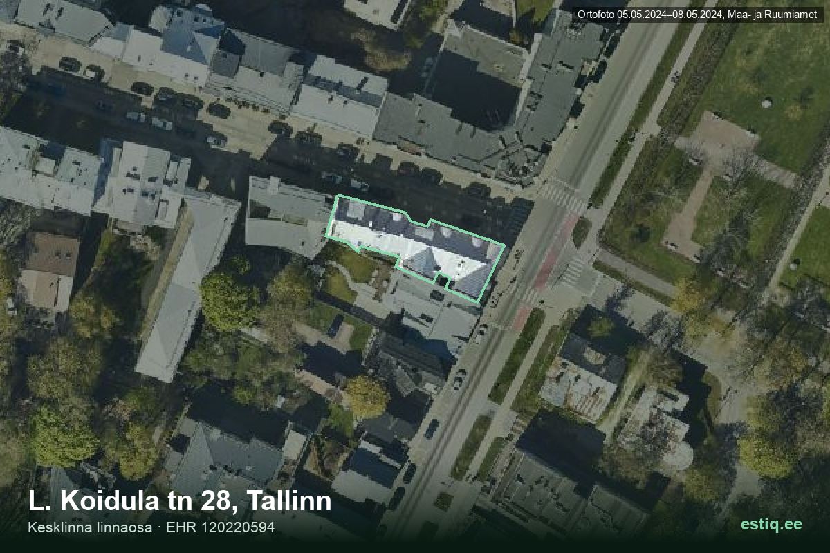 L. Koidula tänav 28, Tallinn – aerial photo of the building, outline from the Building Register (EHR)
