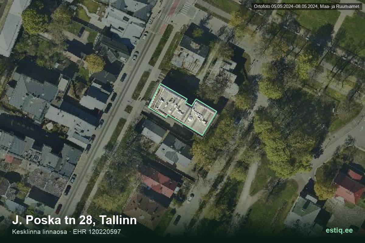 J. Poska tänav 28, Tallinn – аэрофото дома, контур по данным регистра строений (EHR)