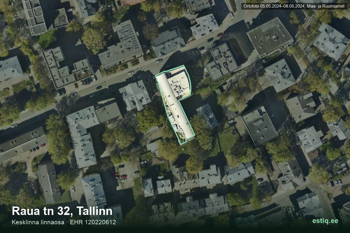 Raua tänav 32, Tallinn – aerial photo of the building, outline from the Building Register (EHR)