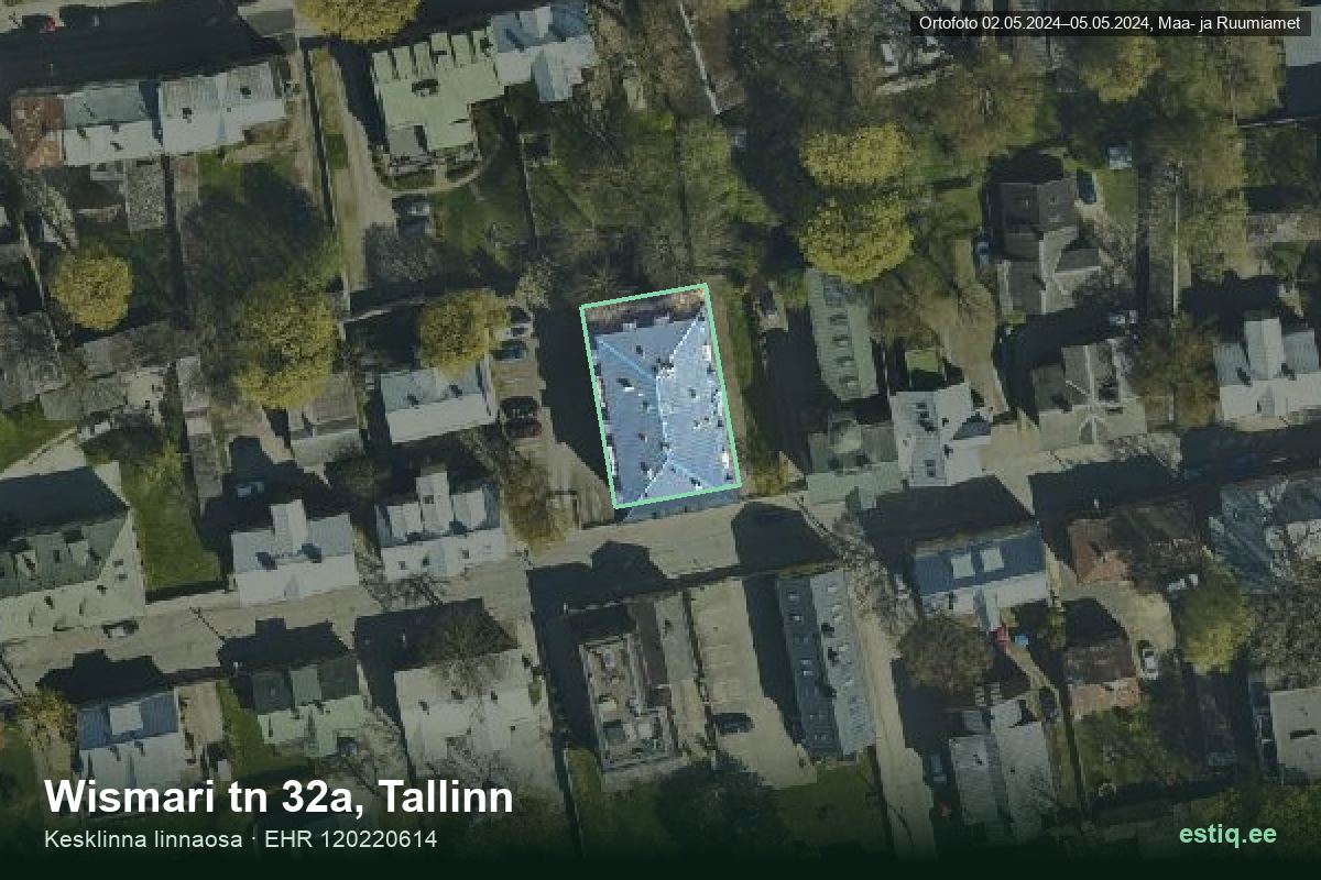 Wismari tänav 32a, Tallinn – ilmakuva rakennuksesta, ääriviiva rakennusrekisteristä (EHR)