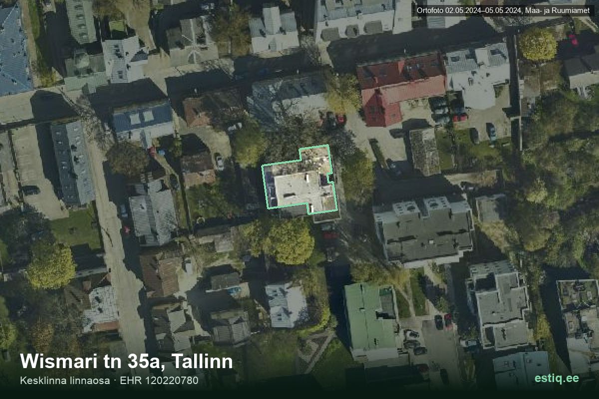 Wismari tänav 35a, Tallinn – аэрофото дома, контур по данным регистра строений (EHR)