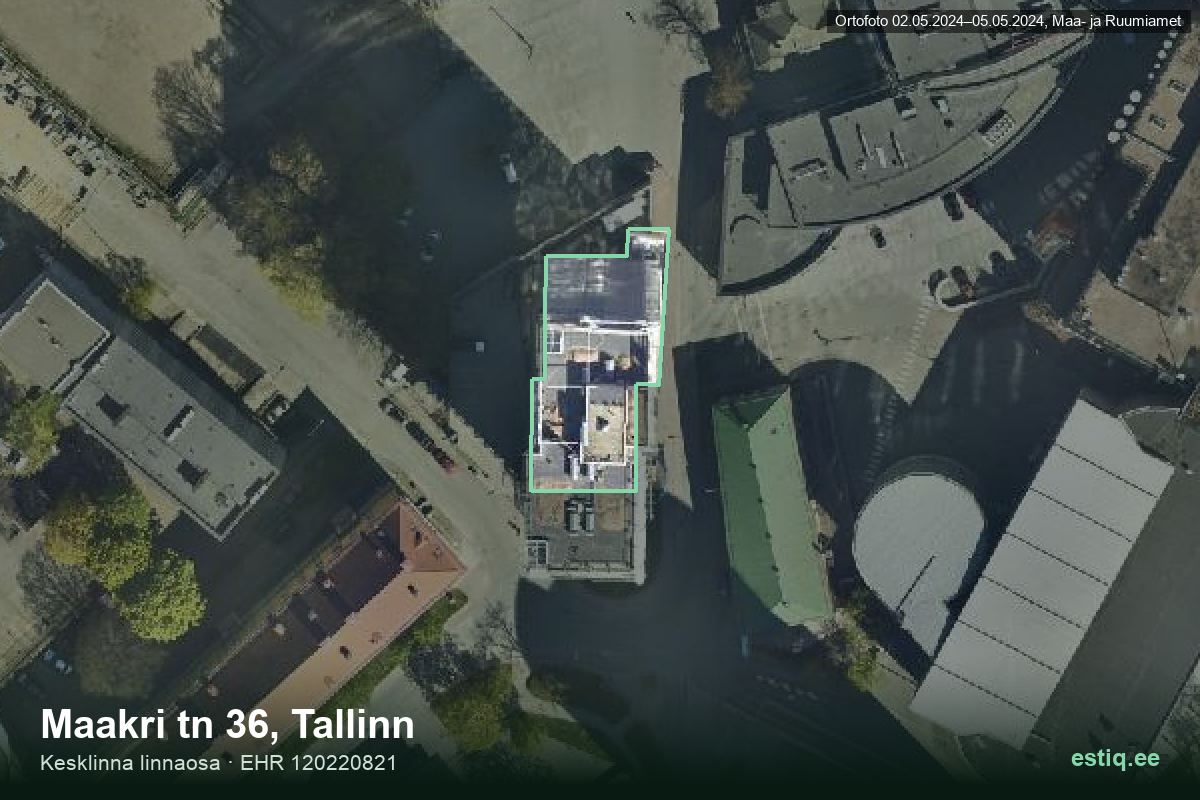 Maakri tänav 36, Tallinn – hoone aerofoto, kontuur ehitisregistri (EHR) andmetest