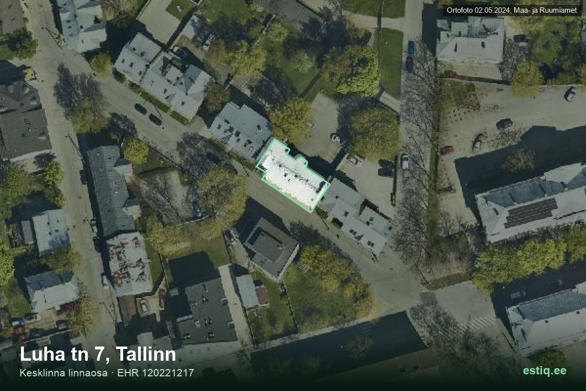 Luha tänav 7, Tallinn – ilmakuva rakennuksesta, ääriviiva rakennusrekisteristä (EHR)