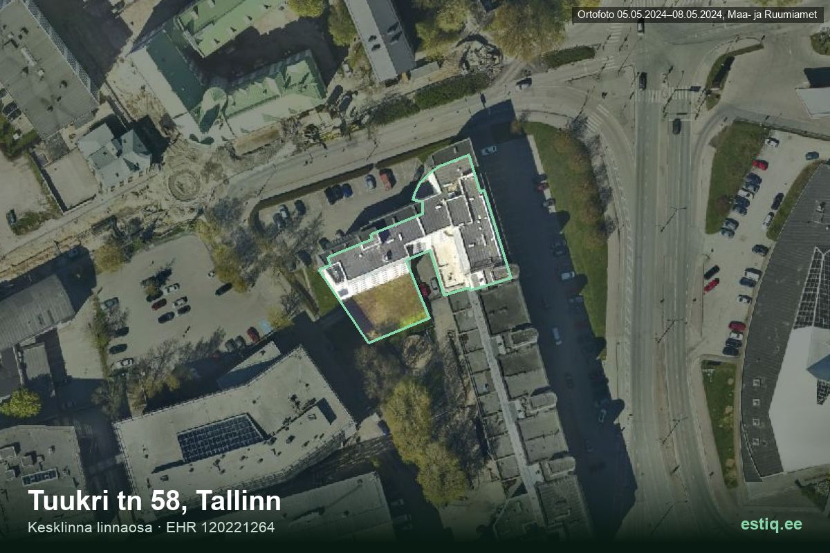 Tuukri tänav 58, Tallinn – hoone aerofoto, kontuur ehitisregistri (EHR) andmetest
