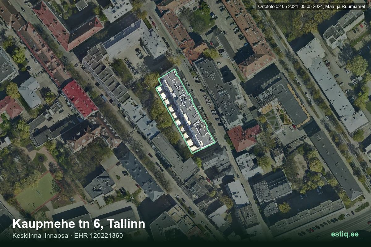 Kaupmehe tänav 6, Tallinn – hoone aerofoto, kontuur ehitisregistri (EHR) andmetest