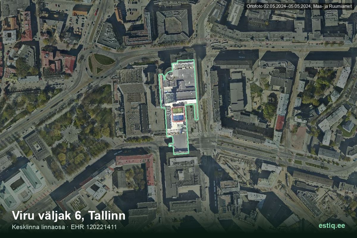 Viru väljak 6, Tallinn – аэрофото дома, контур по данным регистра строений (EHR)