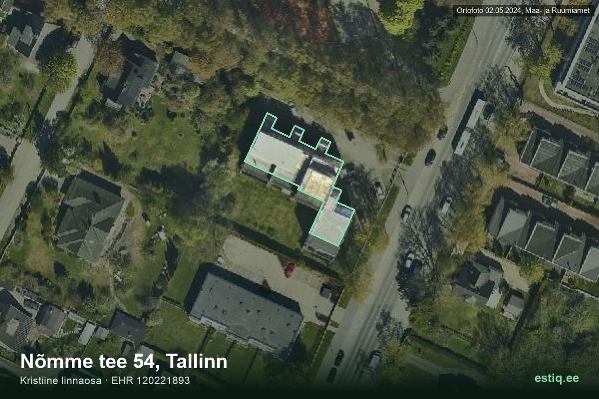 Nõmme tee 54, Tallinn – hoone aerofoto, kontuur ehitisregistri (EHR) andmetest