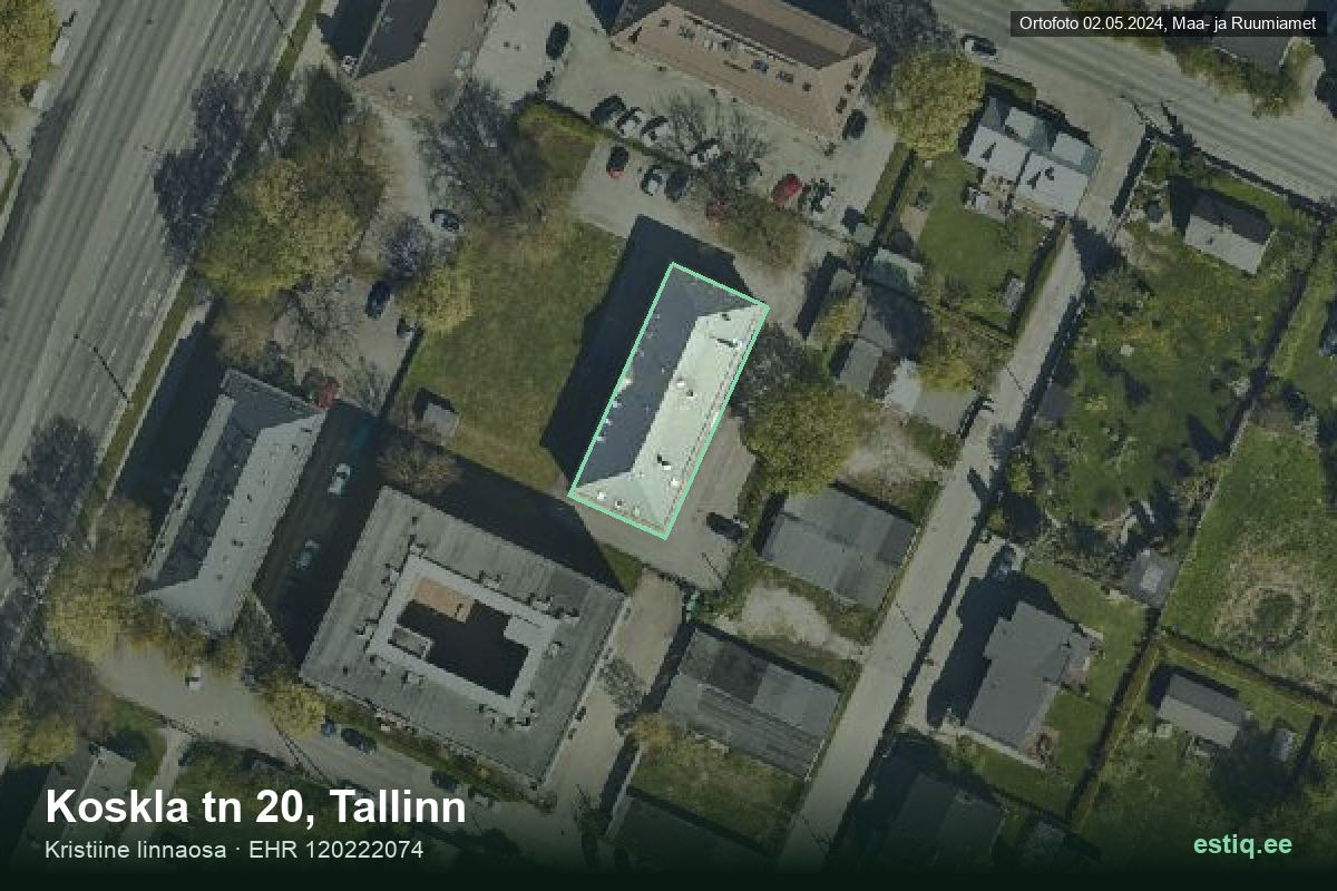 Koskla tänav 20, Tallinn – ilmakuva rakennuksesta, ääriviiva rakennusrekisteristä (EHR)