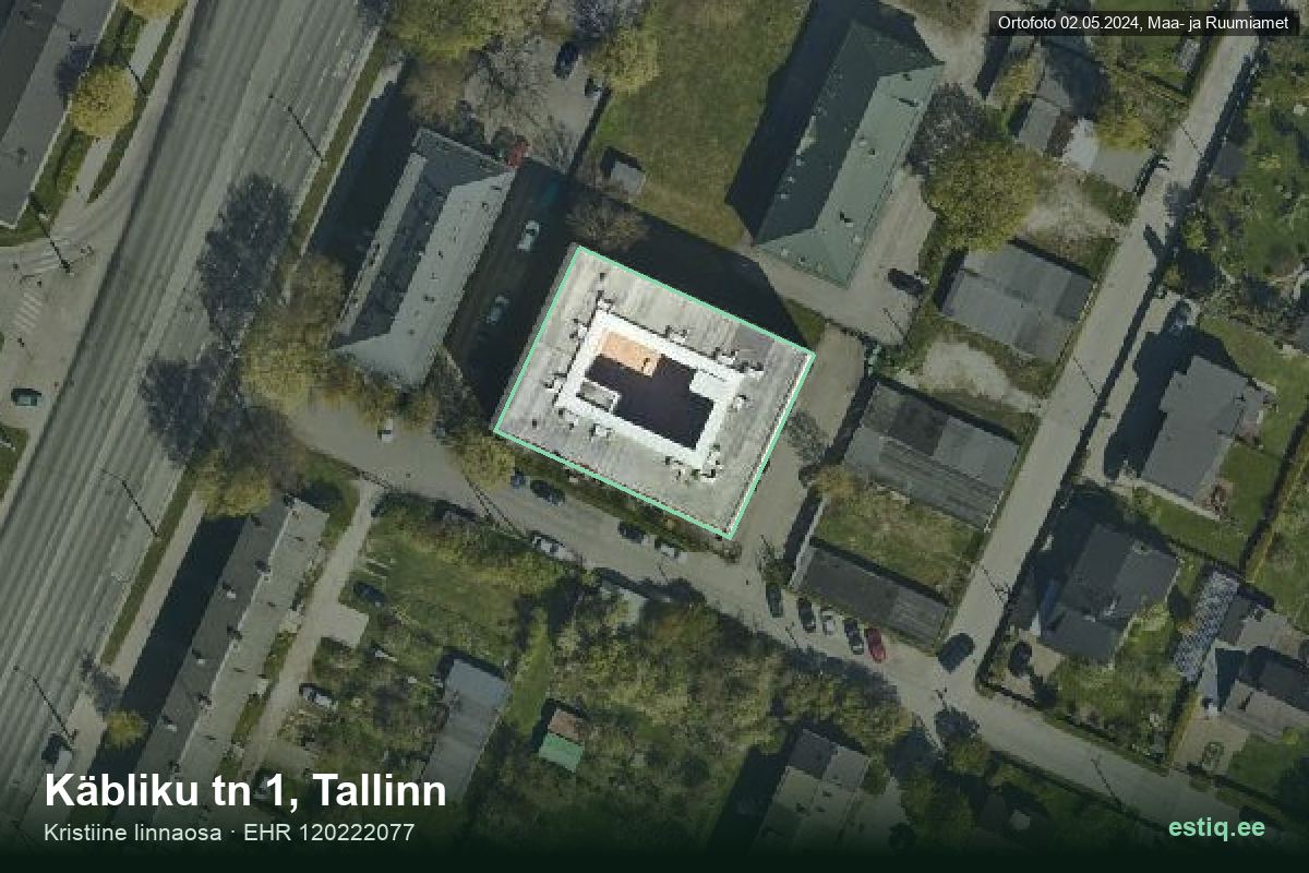 Käbliku tänav 1, Tallinn – аэрофото дома, контур по данным регистра строений (EHR)