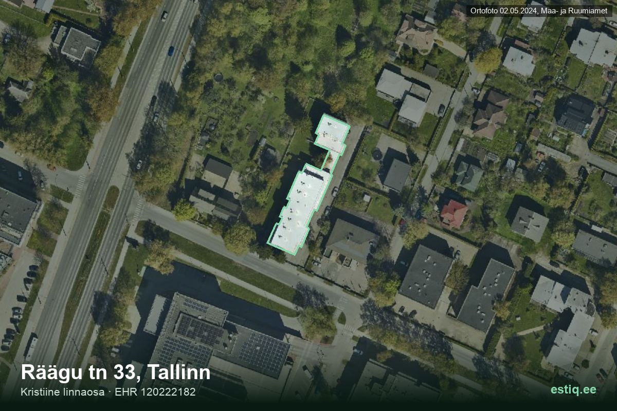 Räägu tänav 33, Tallinn – ilmakuva rakennuksesta, ääriviiva rakennusrekisteristä (EHR)