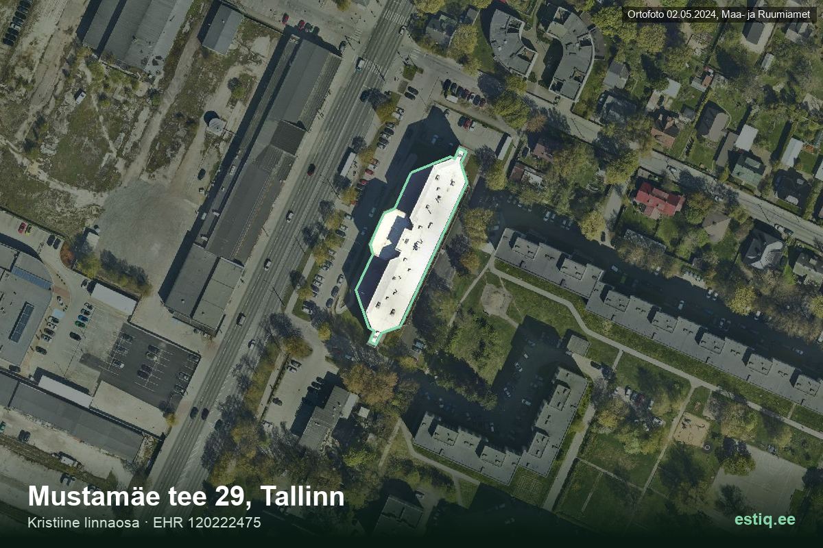 Mustamäe tee 29, Tallinn – hoone aerofoto, kontuur ehitisregistri (EHR) andmetest