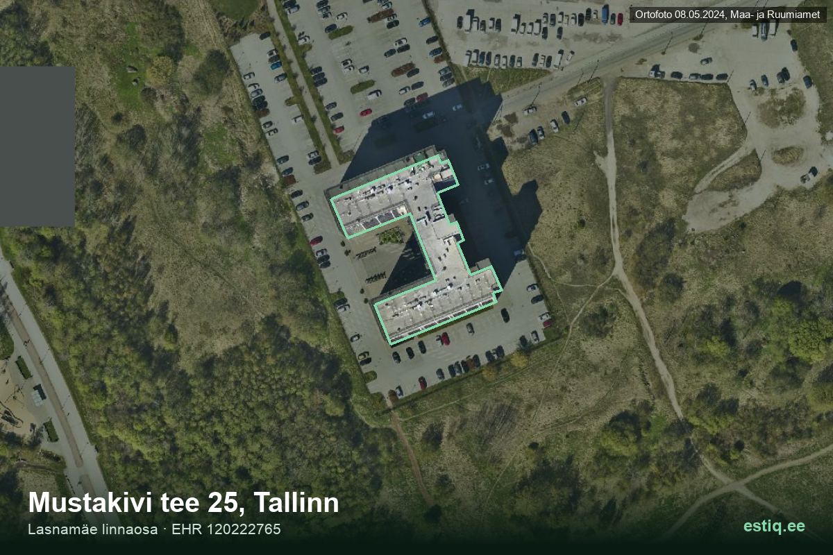 Mustakivi tee 25, Tallinn – hoone aerofoto, kontuur ehitisregistri (EHR) andmetest