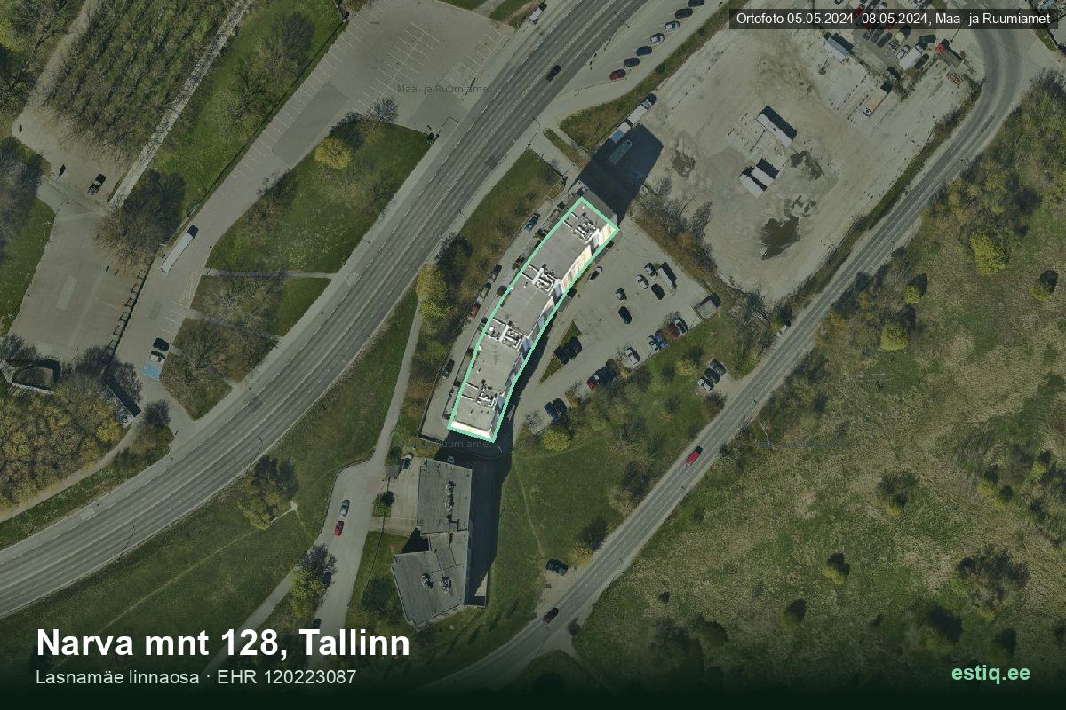 Narva mnt 128, Tallinn – hoone aerofoto, kontuur ehitisregistri (EHR) andmetest