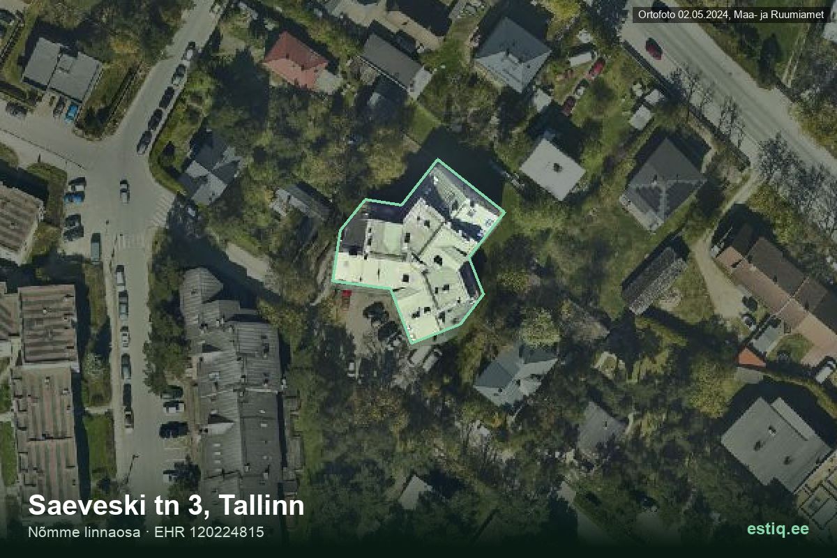 Saeveski tänav 3, Tallinn – hoone aerofoto, kontuur ehitisregistri (EHR) andmetest