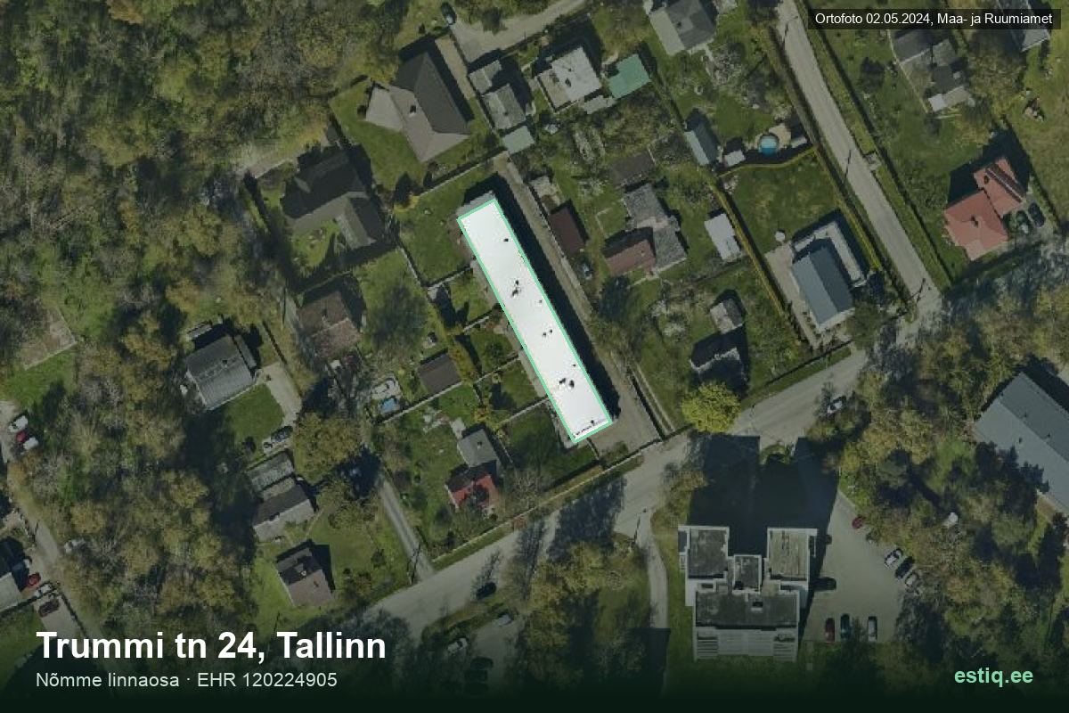 Trummi tänav 24, Tallinn – аэрофото дома, контур по данным регистра строений (EHR)
