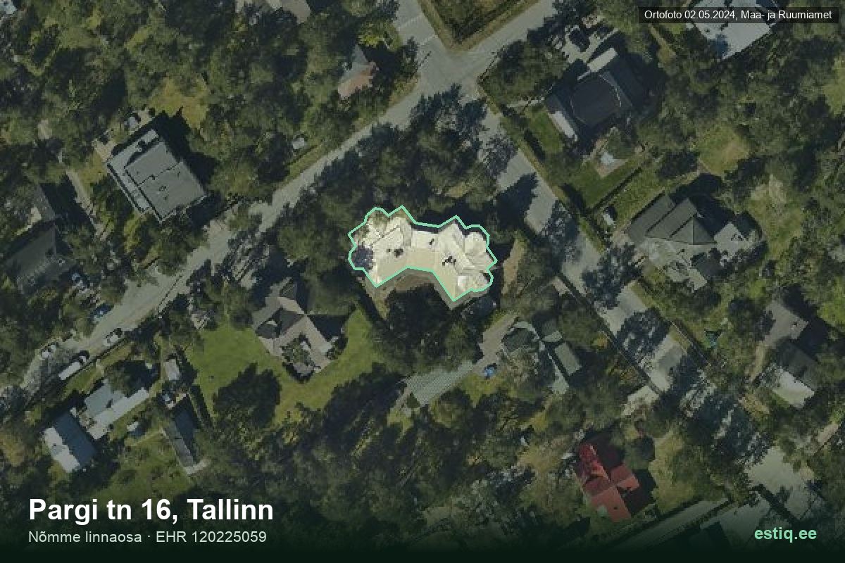 Pargi tänav 16, Tallinn – аэрофото дома, контур по данным регистра строений (EHR)