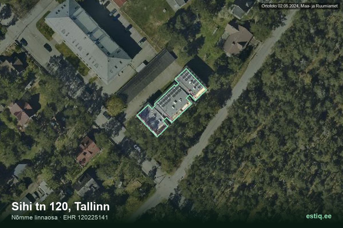 Sihi tänav 120, Tallinn – ilmakuva rakennuksesta, ääriviiva rakennusrekisteristä (EHR)