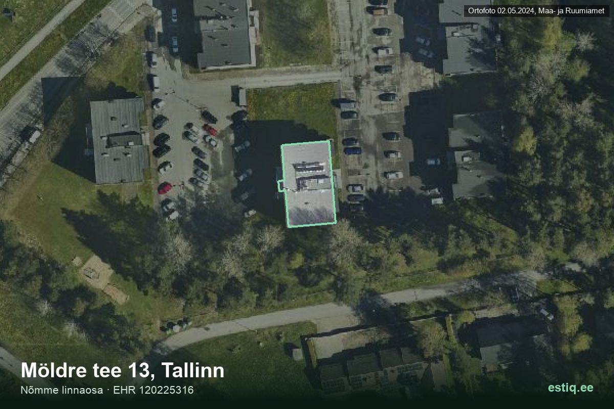 Möldre tee 13, Tallinn – hoone aerofoto, kontuur ehitisregistri (EHR) andmetest