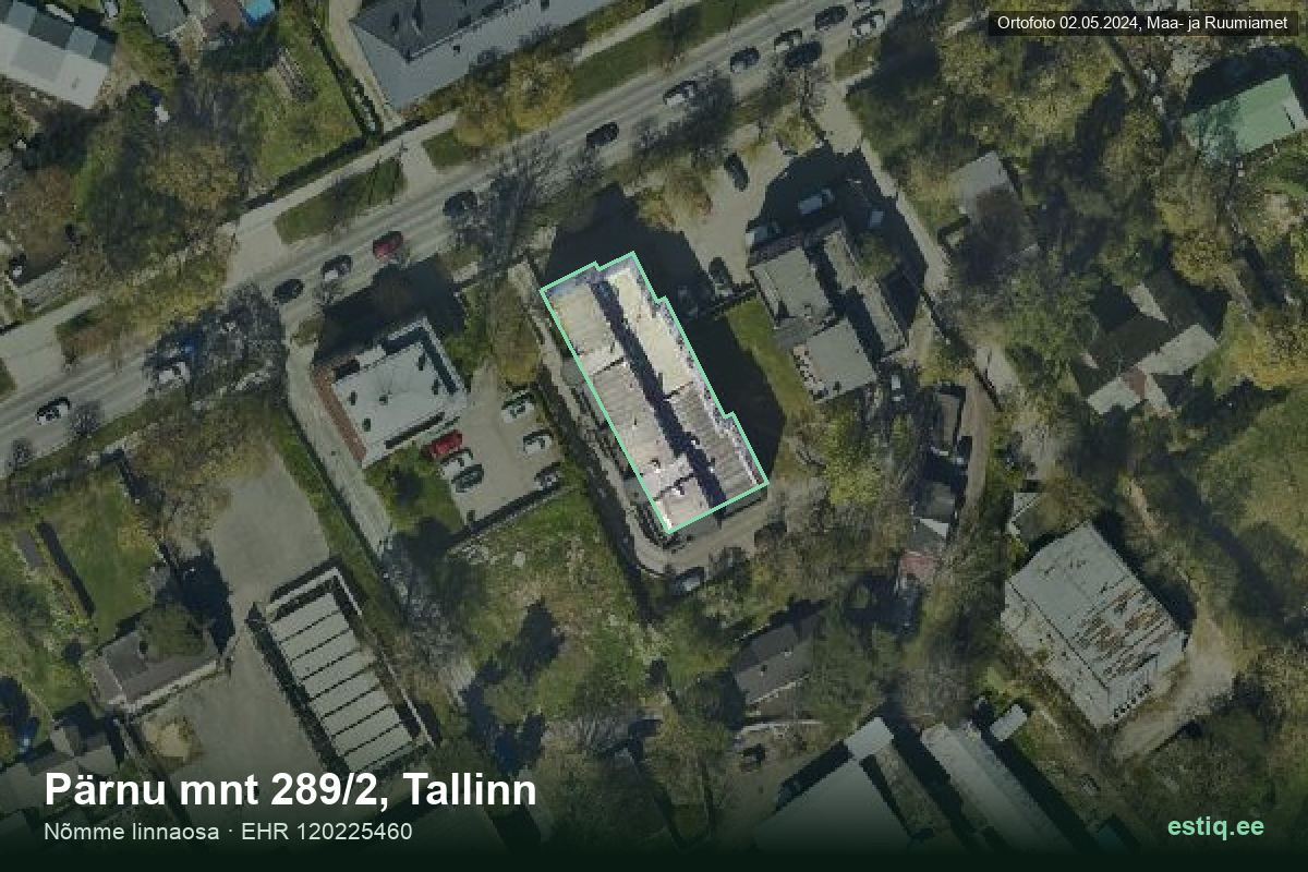 Pärnu mnt 289/2, Tallinn – hoone aerofoto, kontuur ehitisregistri (EHR) andmetest