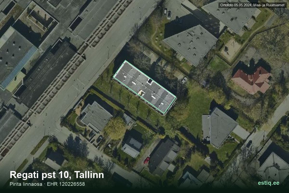 Regati pst 10, Tallinn – hoone aerofoto, kontuur ehitisregistri (EHR) andmetest