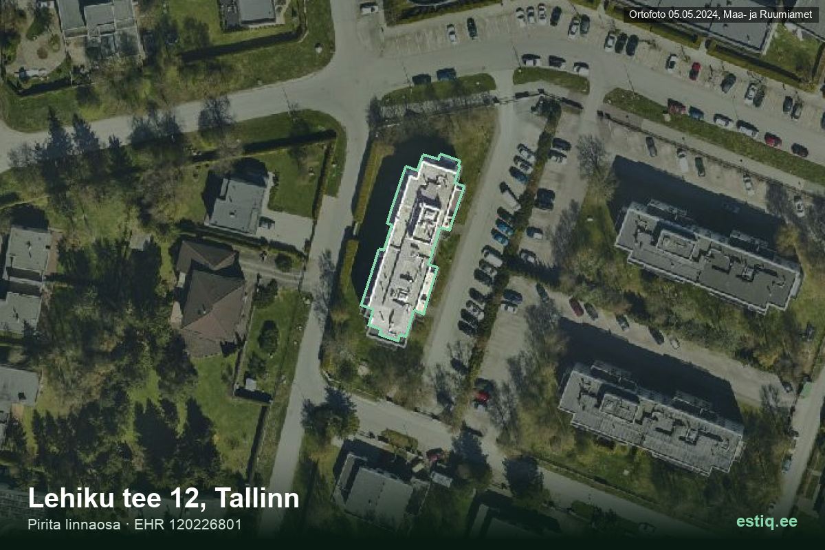 Lehiku tee 12, Tallinn – hoone aerofoto, kontuur ehitisregistri (EHR) andmetest