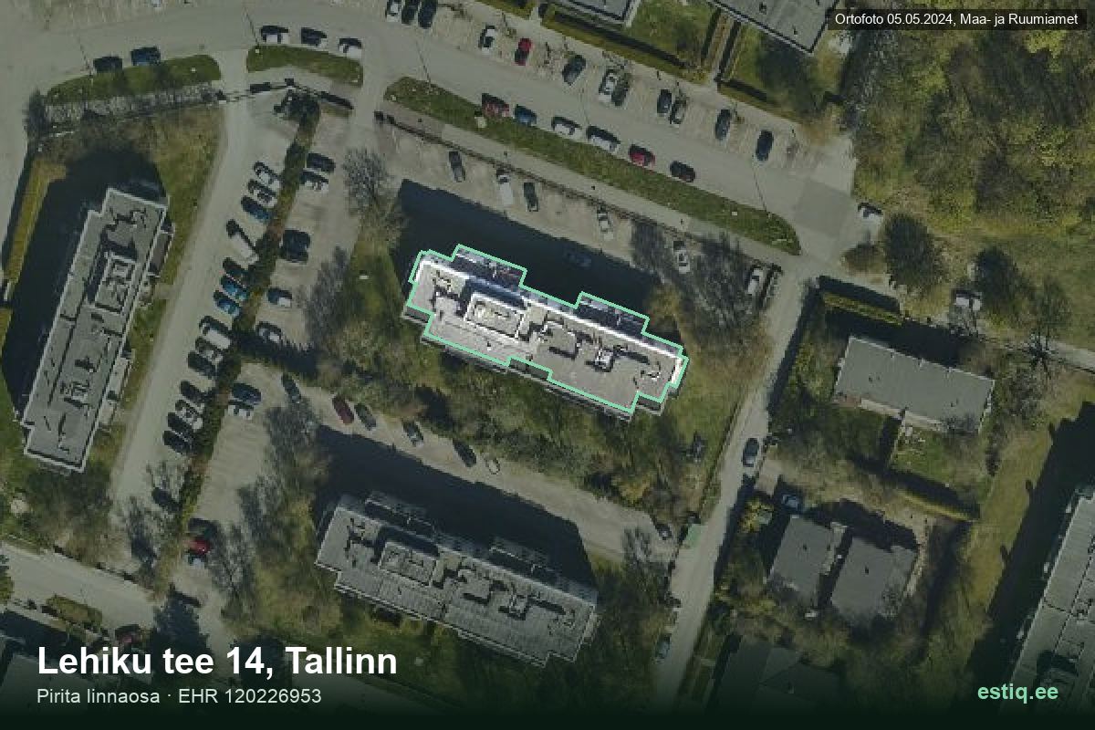 Lehiku tee 14, Tallinn – hoone aerofoto, kontuur ehitisregistri (EHR) andmetest