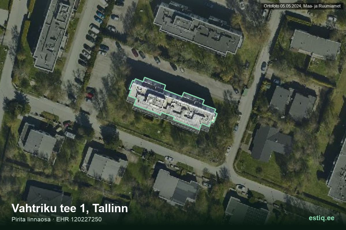 Vahtriku tee 1, Tallinn – hoone aerofoto, kontuur ehitisregistri (EHR) andmetest