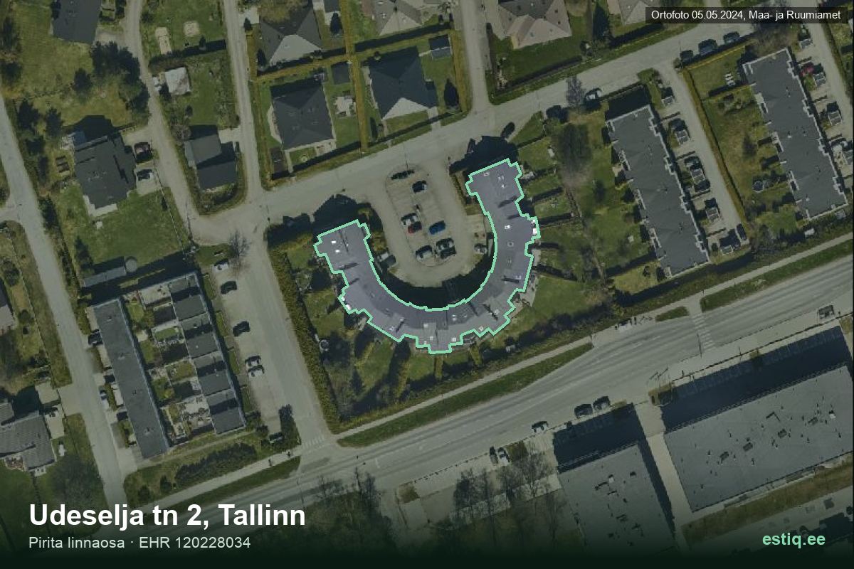 Udeselja tänav 2, Tallinn – ilmakuva rakennuksesta, ääriviiva rakennusrekisteristä (EHR)