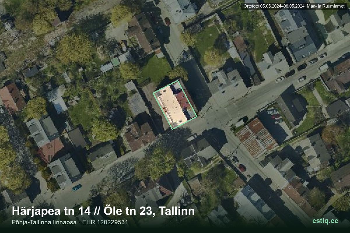 Härjapea tänav 14, Tallinn – ilmakuva rakennuksesta, ääriviiva rakennusrekisteristä (EHR)