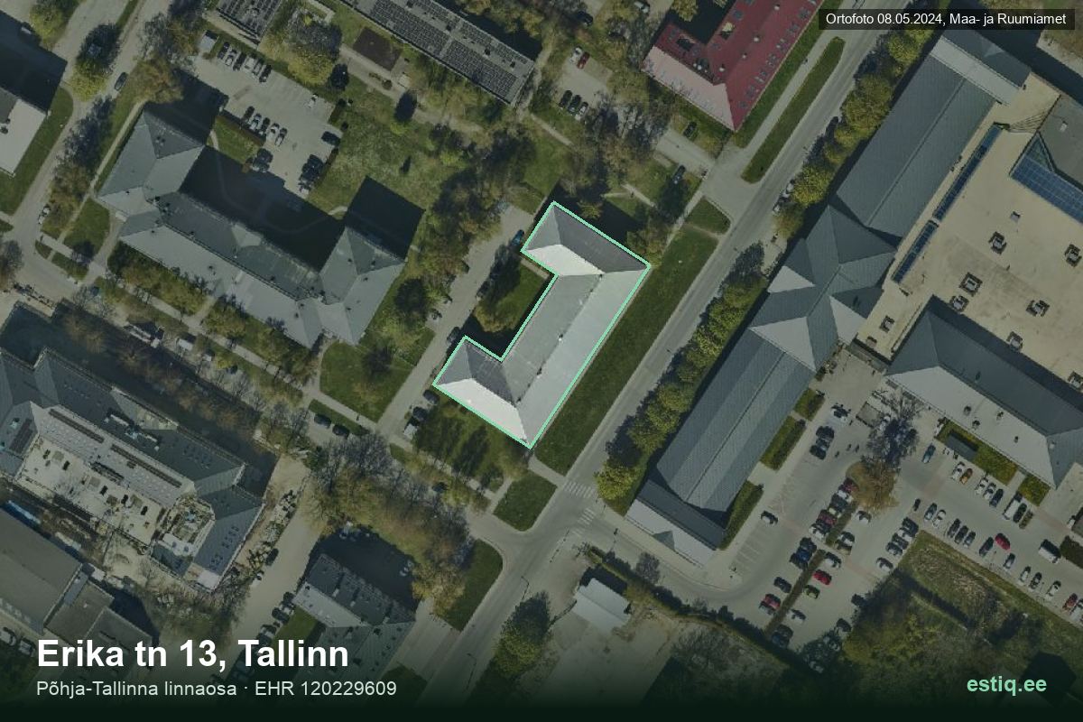 Erika tänav 13, Tallinn – hoone aerofoto, kontuur ehitisregistri (EHR) andmetest