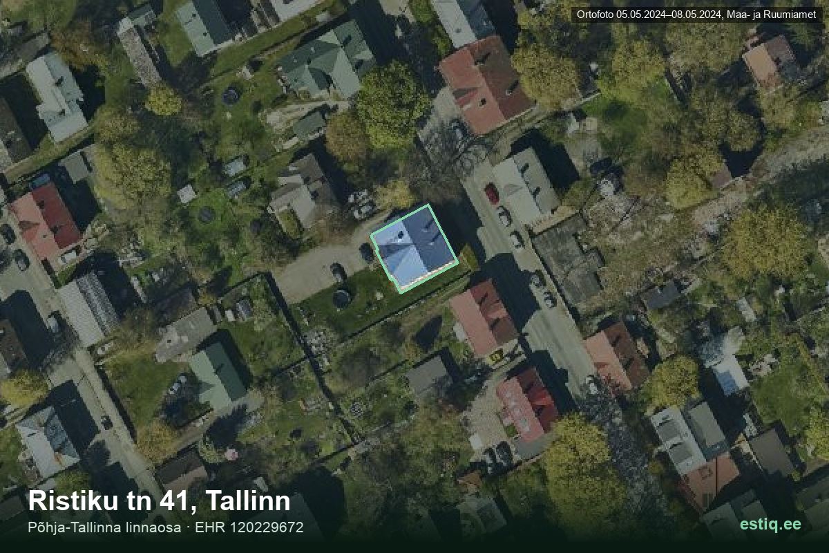 Ristiku tänav 41, Tallinn – ilmakuva rakennuksesta, ääriviiva rakennusrekisteristä (EHR)