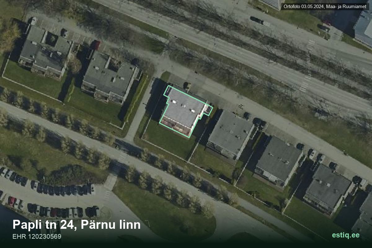 Papli tänav 24, Pärnu – hoone aerofoto, kontuur ehitisregistri (EHR) andmetest