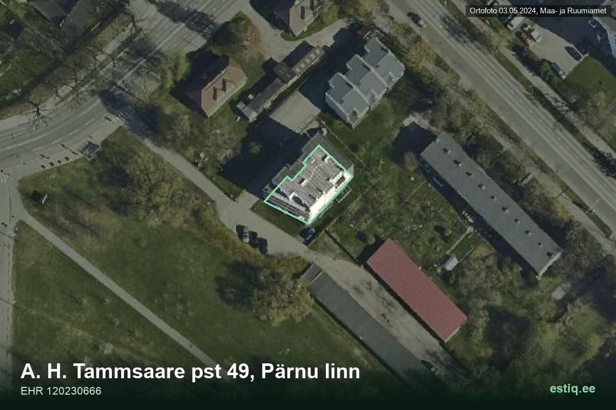 Tammsaare pst 49, Pärnu – hoone aerofoto, kontuur ehitisregistri (EHR) andmetest