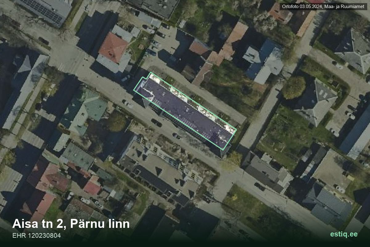 Aisa tänav 2, Pärnu – hoone aerofoto, kontuur ehitisregistri (EHR) andmetest