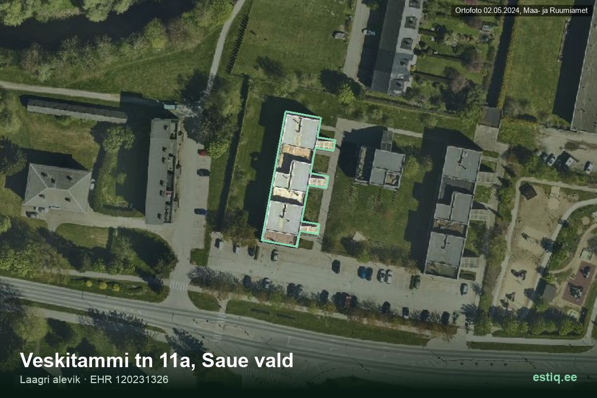 Veskitammi tänav 11a, Saue – аэрофото дома, контур по данным регистра строений (EHR)
