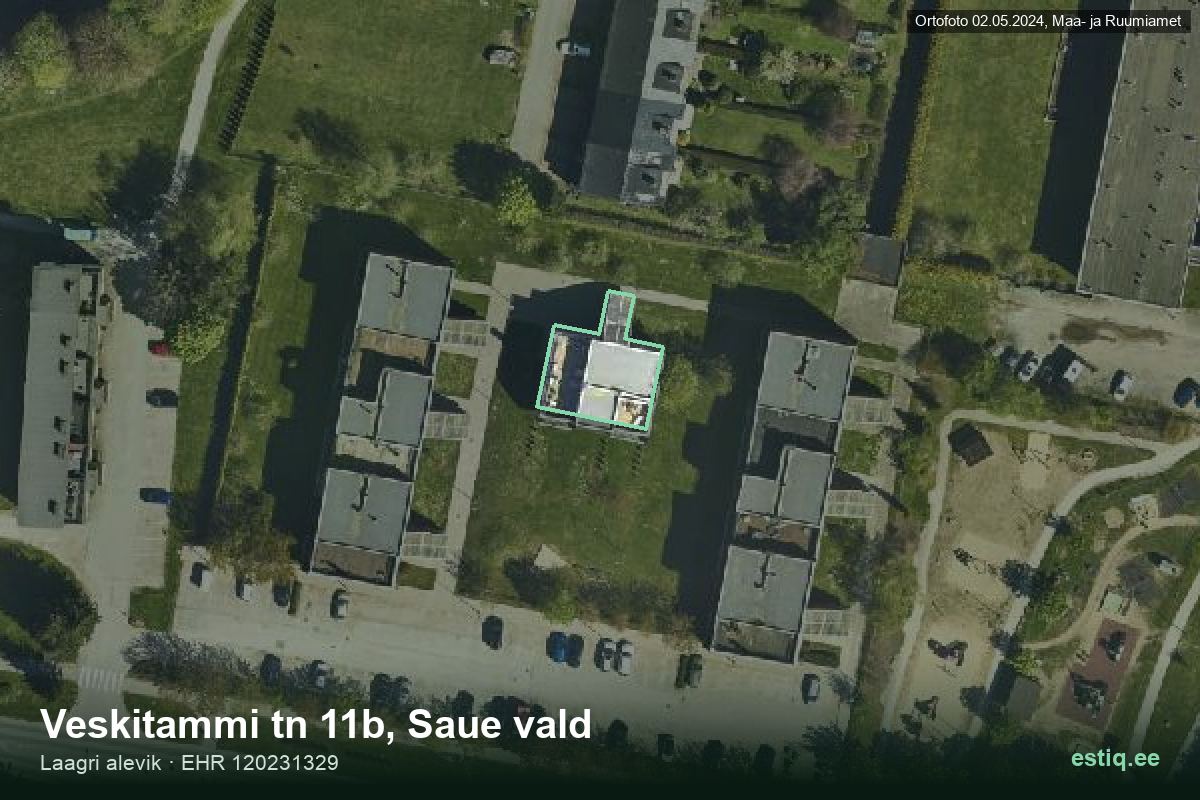 Veskitammi tänav 11b, Saue – аэрофото дома, контур по данным регистра строений (EHR)