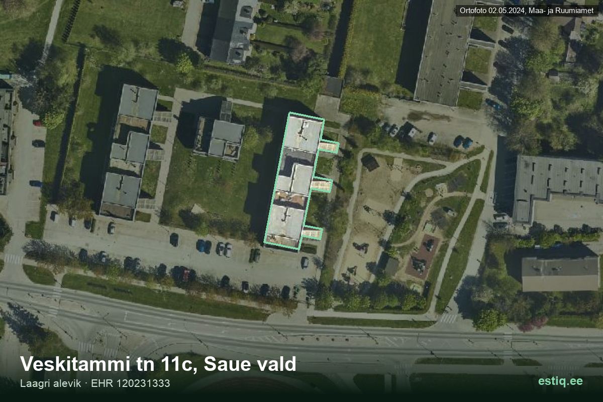 Veskitammi tänav 11c, Saue – ilmakuva rakennuksesta, ääriviiva rakennusrekisteristä (EHR)
