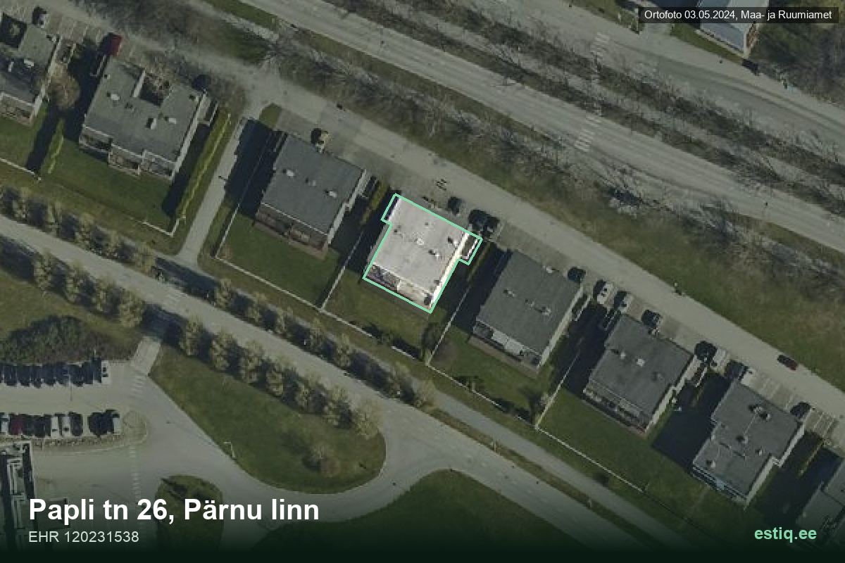 Papli tänav 26, Pärnu – aerial photo of the building, outline from the Building Register (EHR)