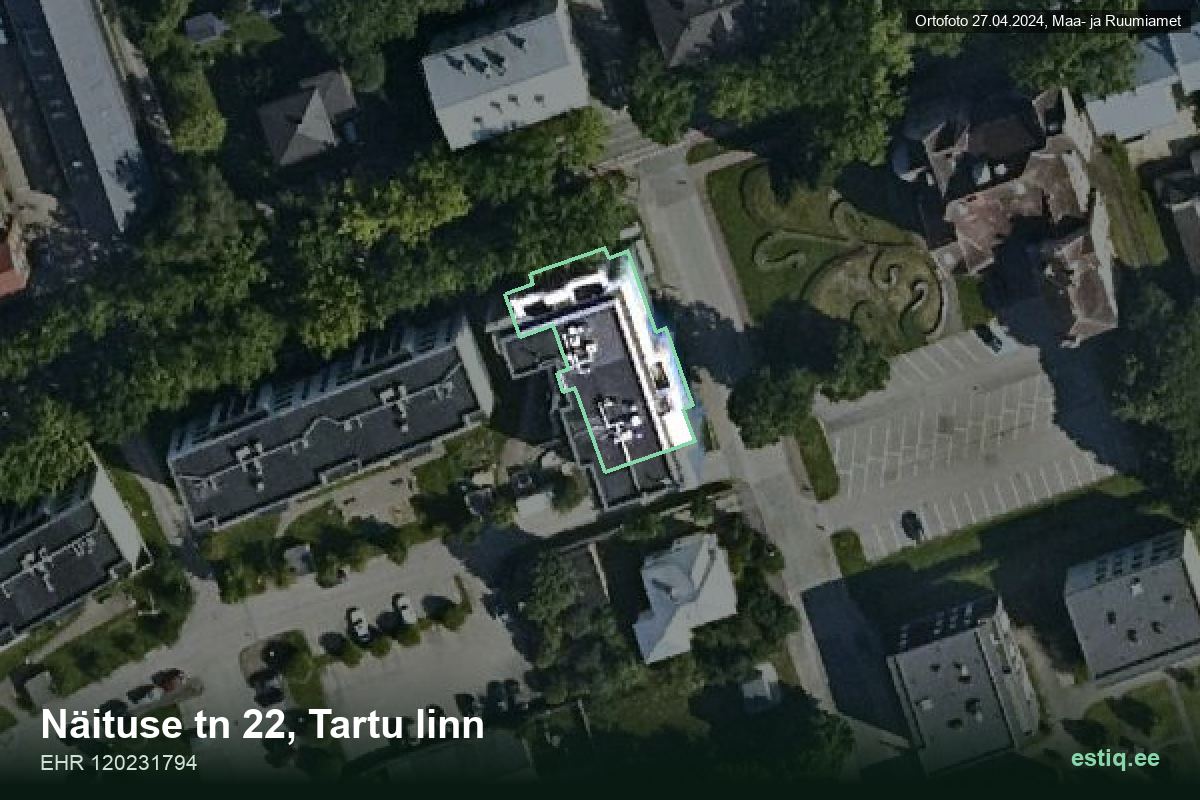 Näituse tänav 22, Tartu – hoone aerofoto, kontuur ehitisregistri (EHR) andmetest