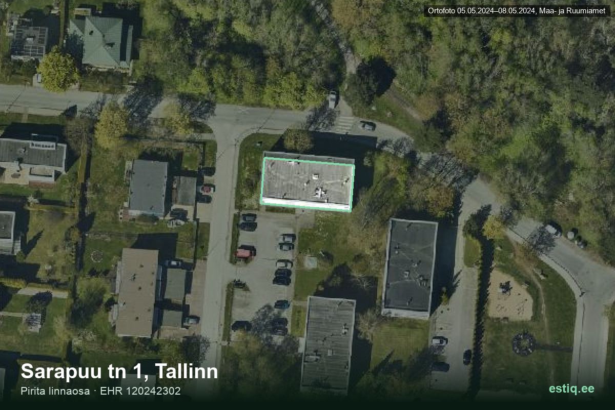 Sarapuu tänav 1, Tallinn – hoone aerofoto, kontuur ehitisregistri (EHR) andmetest
