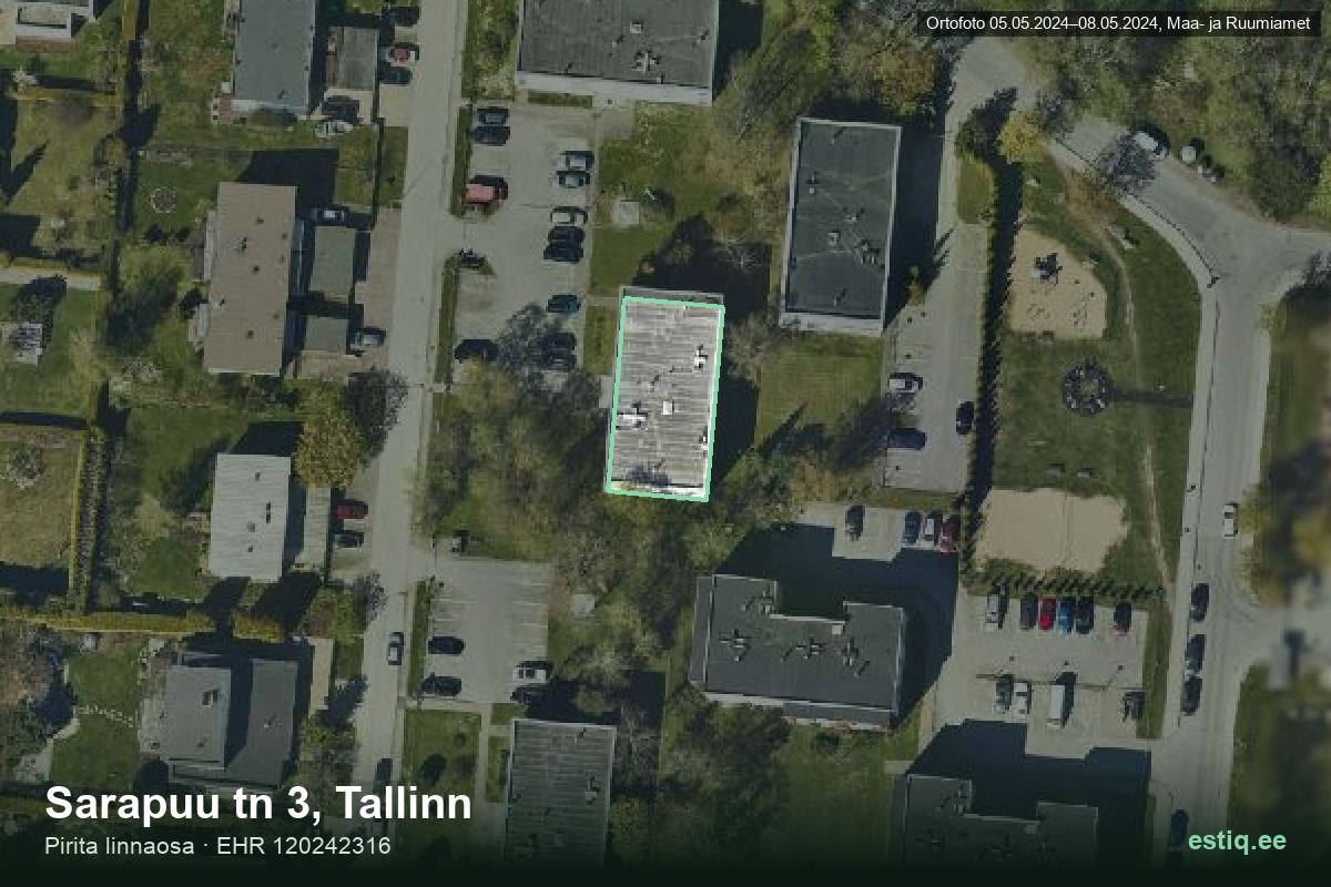 Sarapuu tänav 3, Tallinn – hoone aerofoto, kontuur ehitisregistri (EHR) andmetest